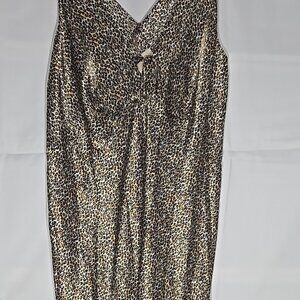 Vintage Inner Most Nightgown Leopard Print V Neck Satin 2XL Sears and Roebuck